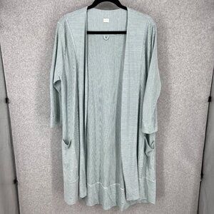 Poetry Oversized Knit Open Front Long Cardigan Size 16/18 Green Blue Linen Lagen